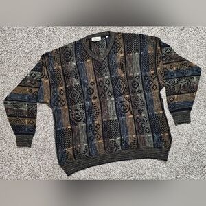 Vtg  Zante Sweater Men's XL Made in Italy Coogi Style 3D Knit Textured Geometric